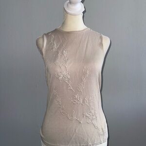 Jones & Co Embroidered Beige Tank Top
